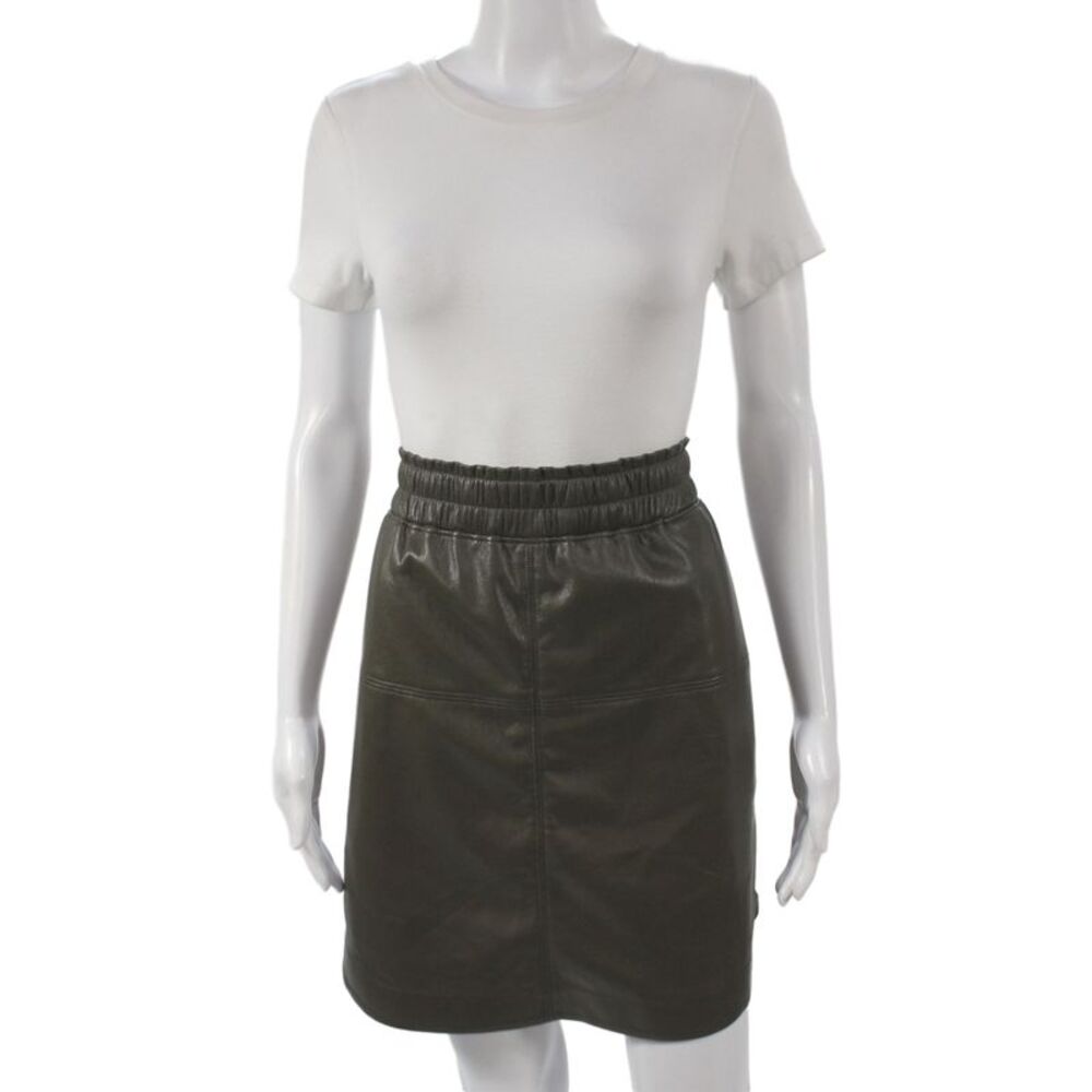 Melissa Nepton Women Straight Pencil Skirt Green PU Pull On Short Size XL